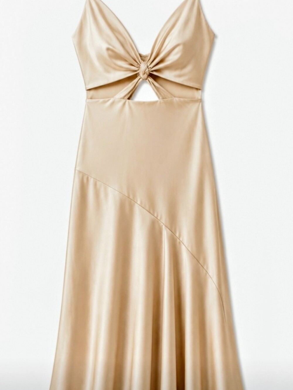 Slip Midi Dress with Twist Front in Beige